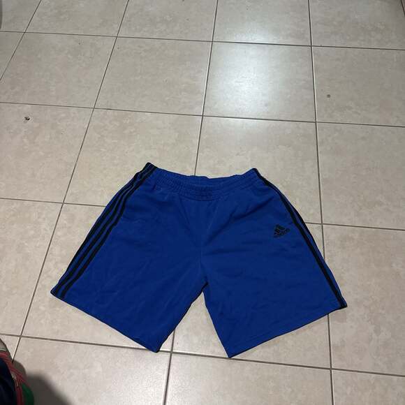Adidas Blue Athletic Shorts with Black Stripes and Logo - Men's/Unisex - Picture 2 of 5